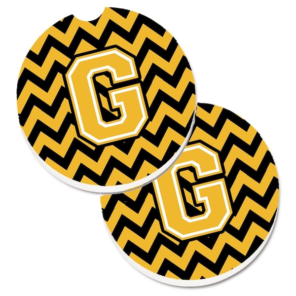 Carolines Treasures Letter G Chevron Black and Gold Cup Holder Car Coaster, PK2 CJ1053-GCARC - main
